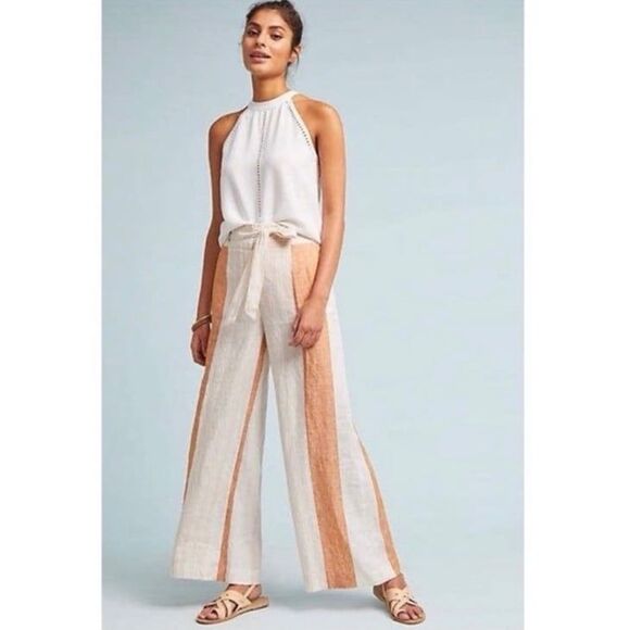 ett: twa Anthropologie Striped Linen Wide Leg Pants Size 4 - Picture 2 of 7